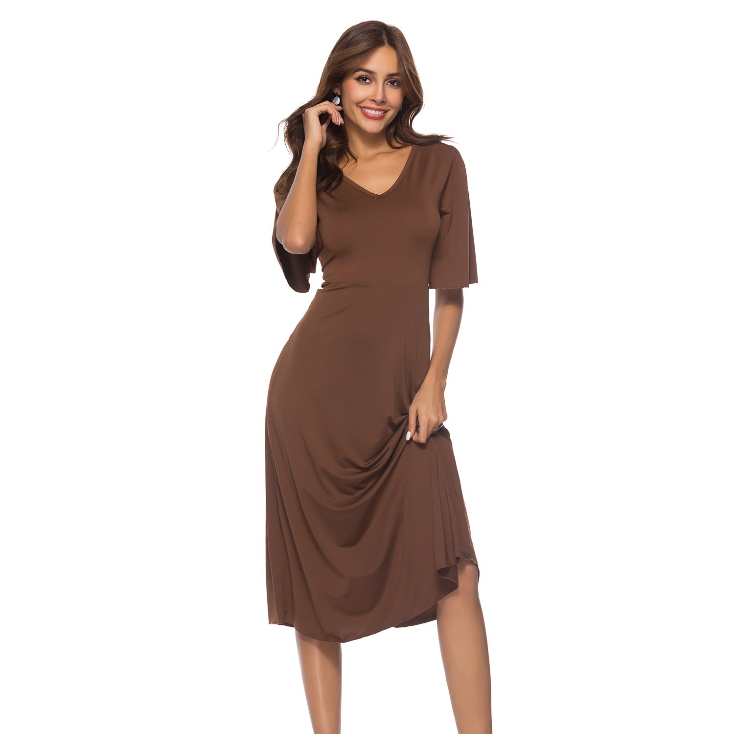 Crisscross Back V-Neck A-Line Dress Sai Feel