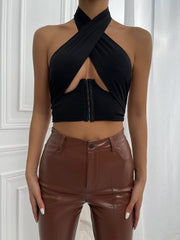 Crisscross Front Cut Out Hook And Eye Crop Halter Top Sai Feel