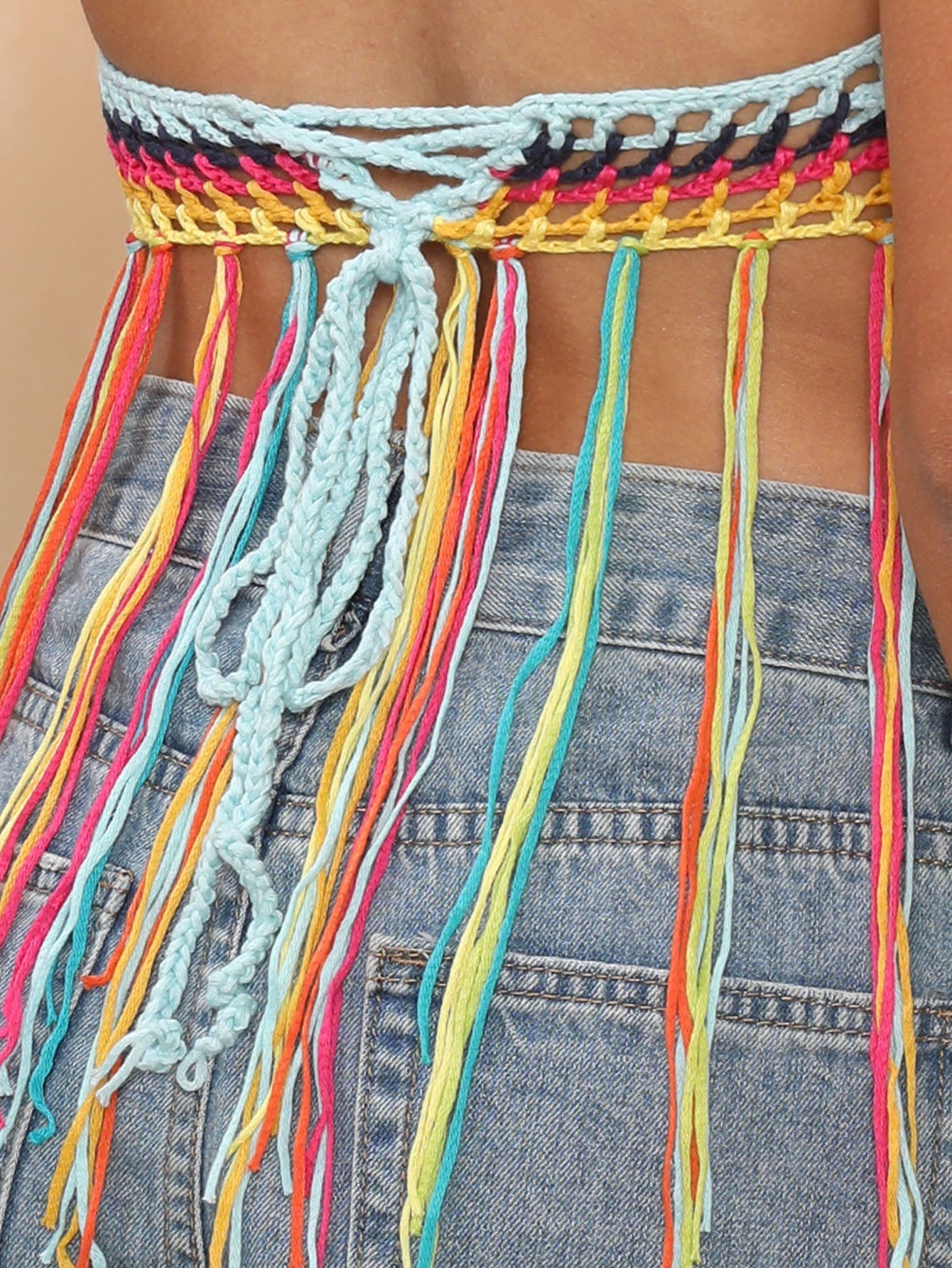 Crochet Fringe Hem Colorblock  Cover Up Top Sai Feel