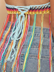 Crochet Fringe Hem Colorblock  Cover Up Top Sai Feel