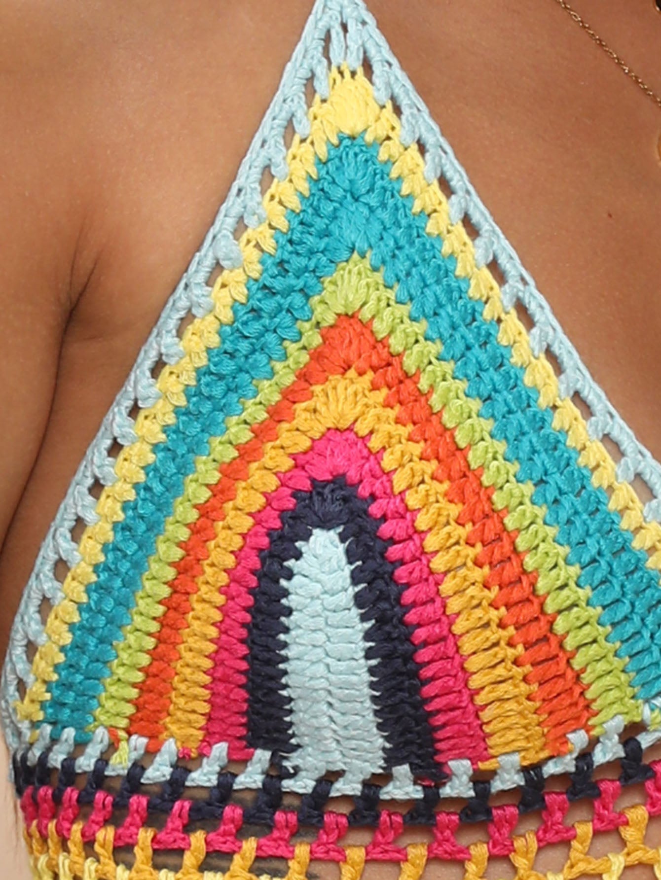 Crochet Fringe Hem Colorblock  Cover Up Top Sai Feel