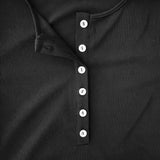 Crop solid color V-neck button embellished short T-shirt Tee Sai Feel