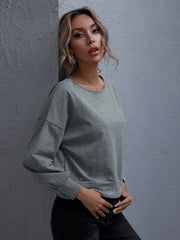 Cut Out Back Drop Shoulder Pullover Sai Feel