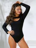 Cut Out Front Solid Bodysuit Sai Feel