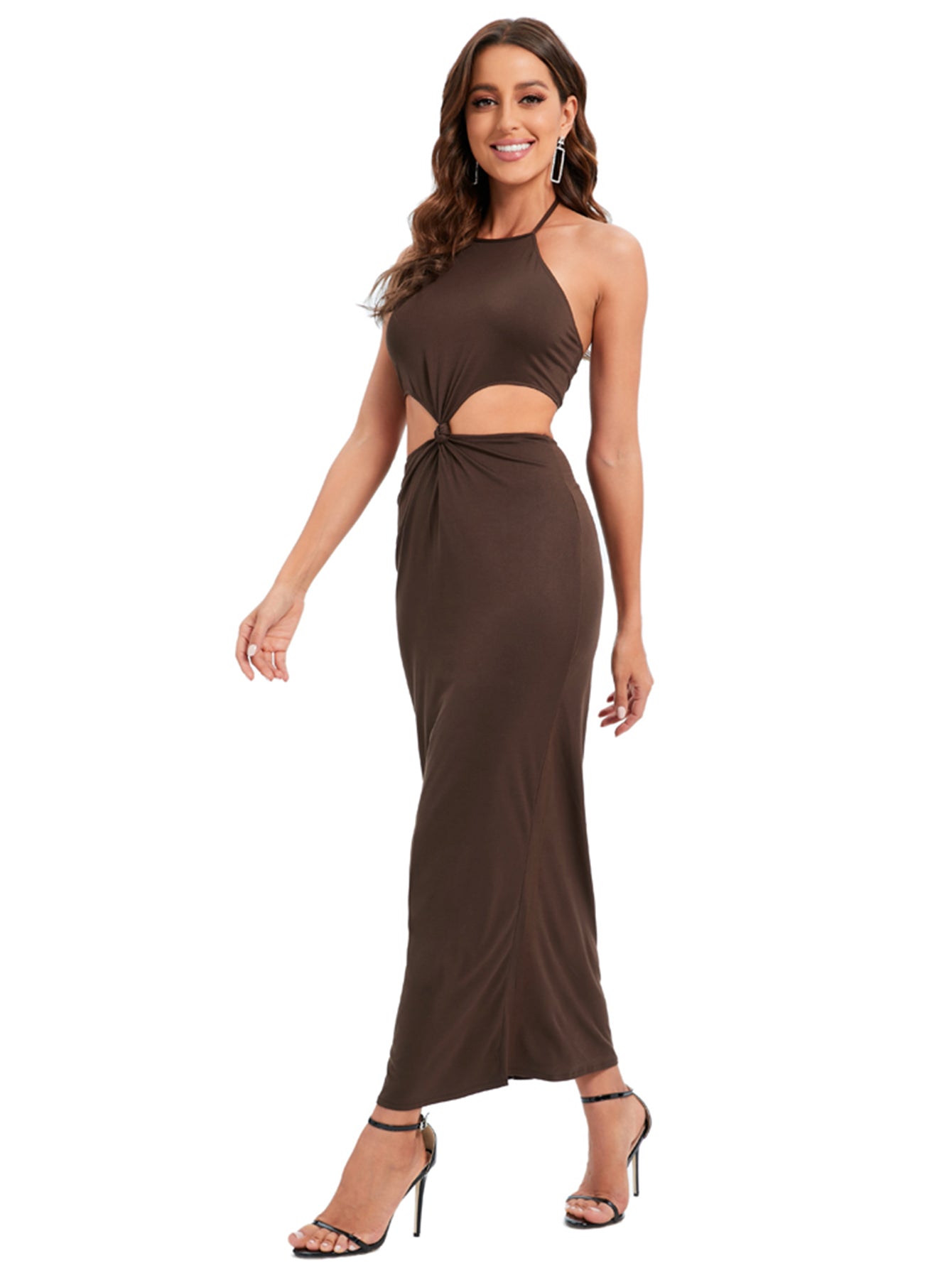 Cut Out Waist Twist Front Bodycon Halter Dress Sai Feel