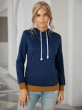 Dark Blue Color Block Zipper Pocket Hoodie Sai Feel