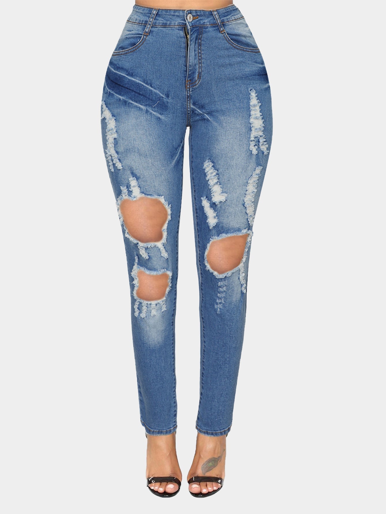 Dark Denim Distressed Skinny Jeans Sai Feel