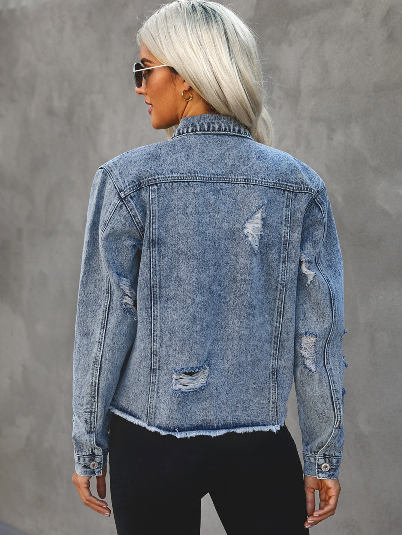 Distressed Denim JacketLong Sleeve Turtleneck Jean Jackets Sai Feel