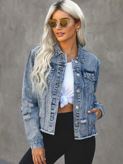 Distressed Denim JacketLong Sleeve Turtleneck Jean Jackets Sai Feel