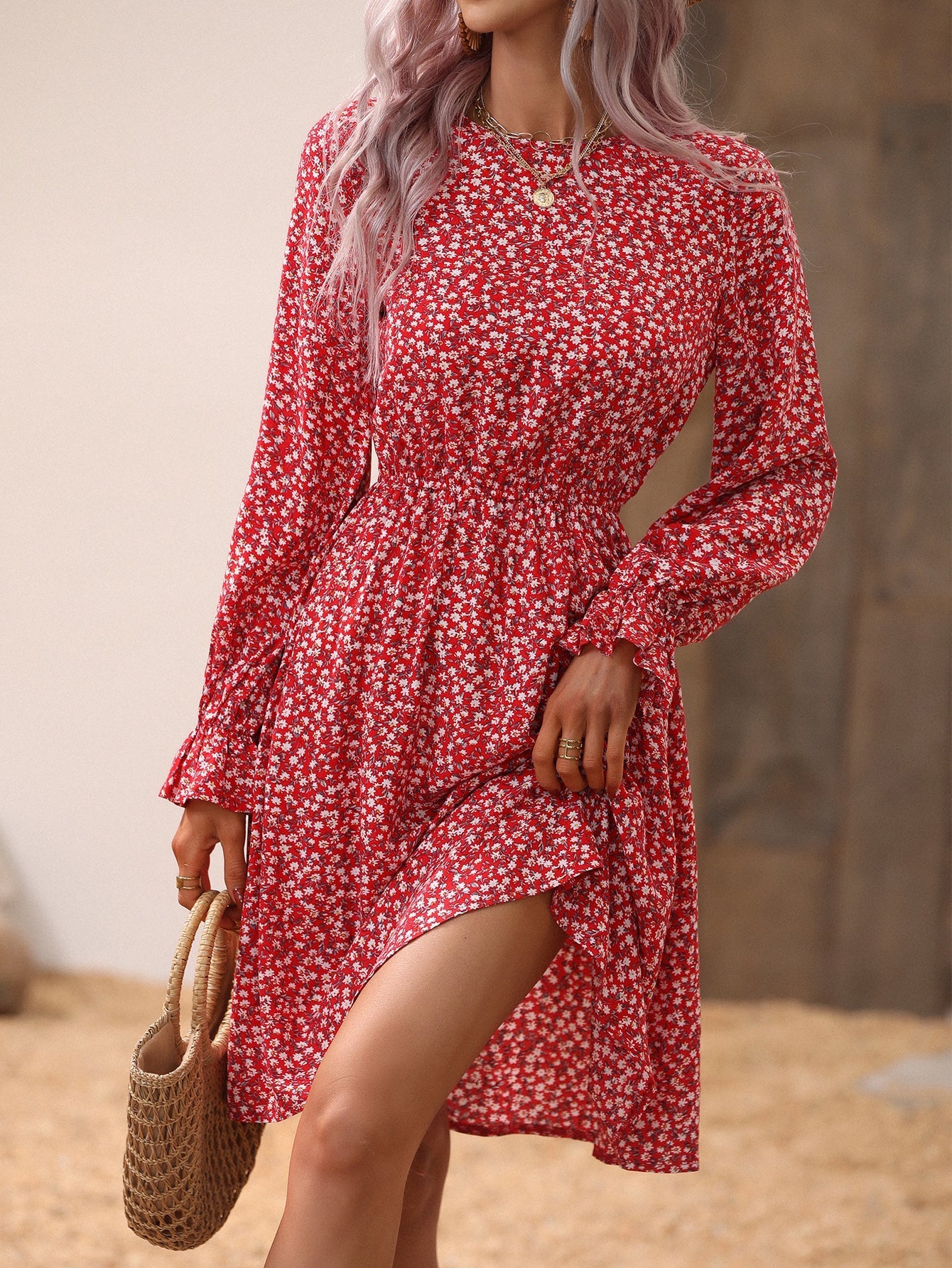 Disty Floral Elastic Waist Dress Sai Feel