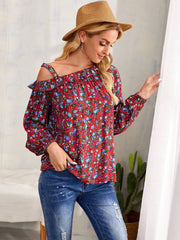 Disty Floral One Shoulder Ruffles Blouse Sai Feel