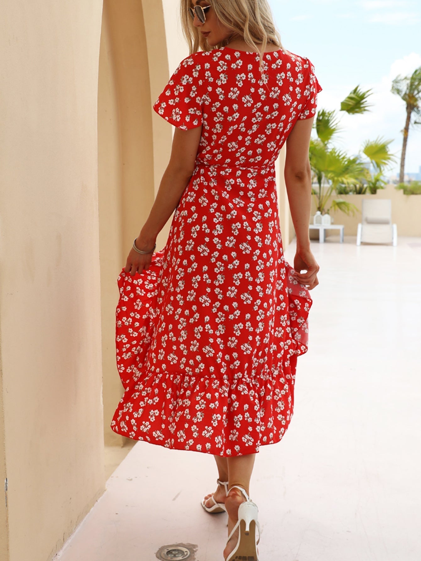 Disty Floral Ruffle Hem Wrap Dress Sai Feel