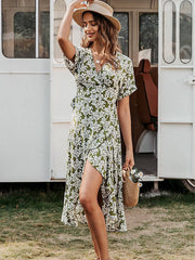 Disty Floral Ruffled Hem Wrap Dress Sai Feel