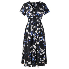 Ditsy Floral Print Ruffle Hem Elastic Waist Dress Sai Feel