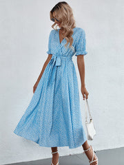 Ditsy Floral Puff Sleeve Belted Dress Sai Feel
