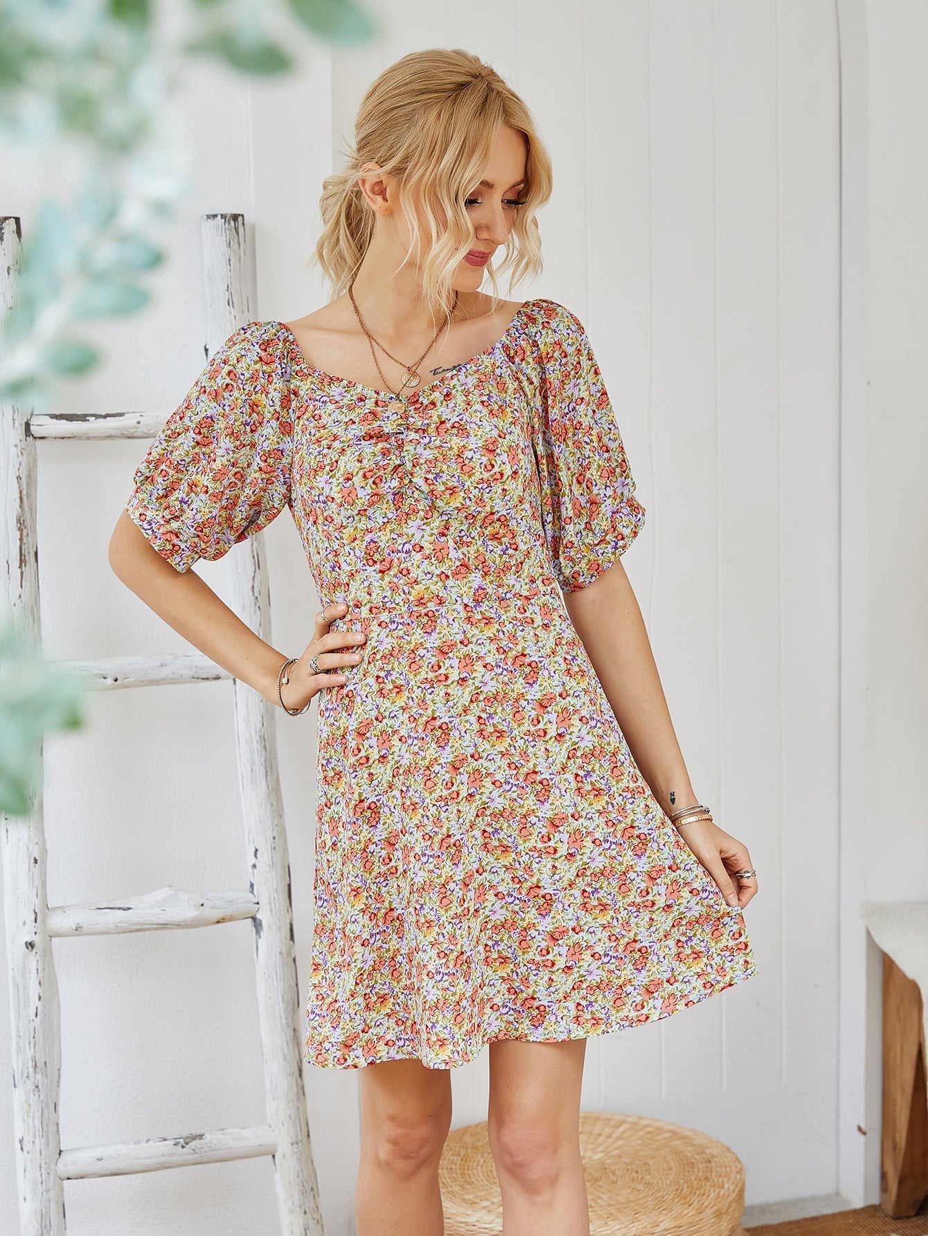 Ditsy Floral Ruched Bust Dress Sai Feel