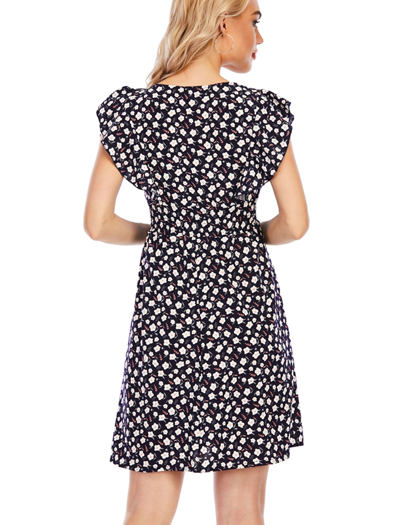 Ditsy Print Elastic Waist Ruffled Dress Sai Feel