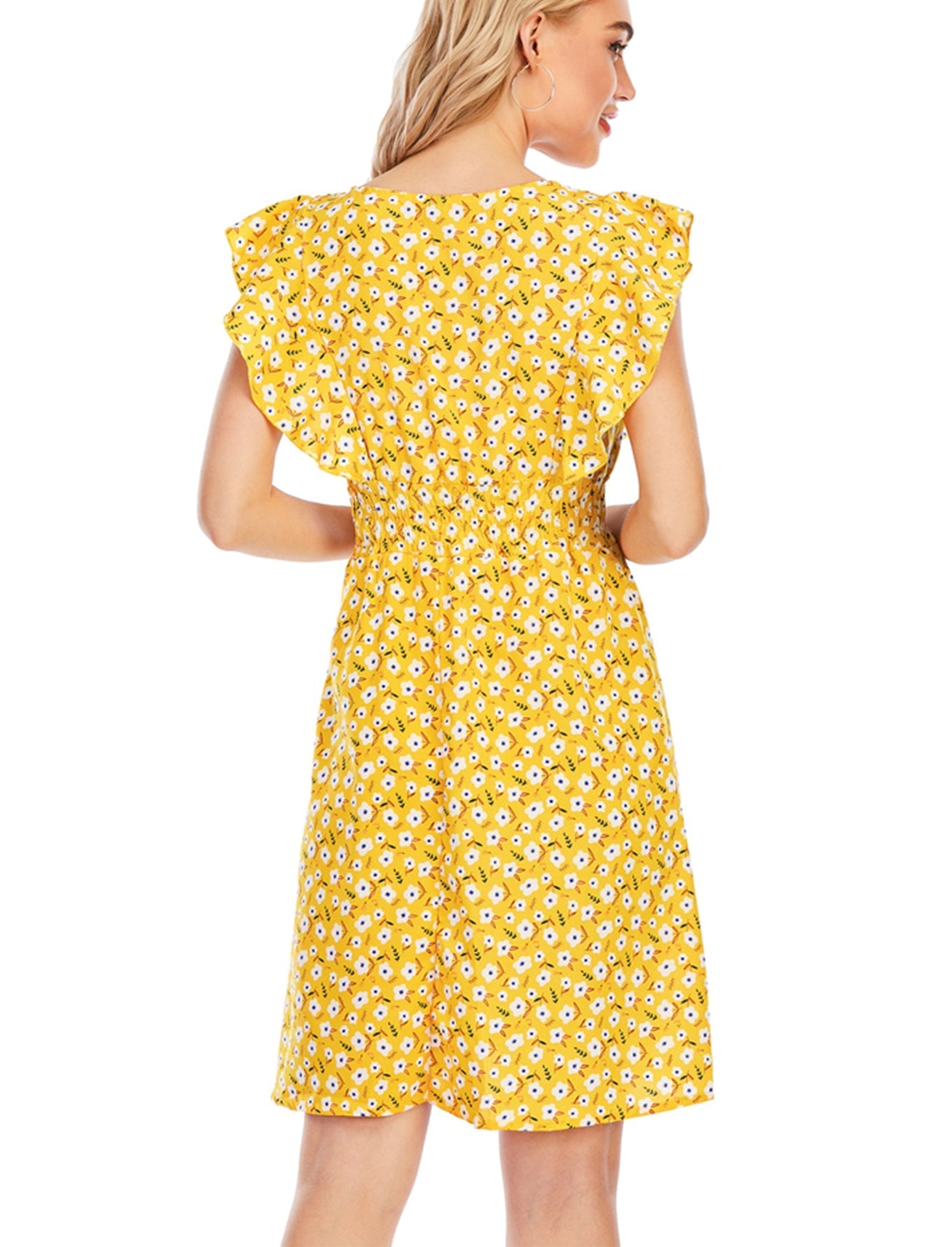 Ditsy Print Elastic Waist Ruffled Dress Sai Feel