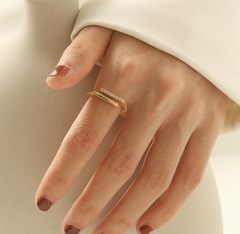 Double-Layer Micro-Inlaid Zircon Ring Women Geometric Line Design  Internet Celebrity Minimalist Ring Bracelet Sai Feel