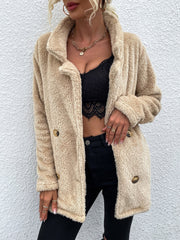 Double-breasted lapel beige fur coat Sai Feel