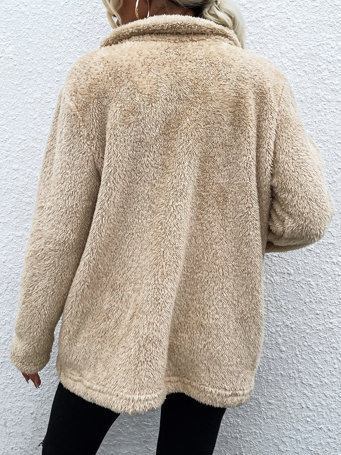 Double-breasted lapel beige fur coat Sai Feel