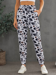 Drawstring Elastic Waist Cow Print Pants Sai Feel