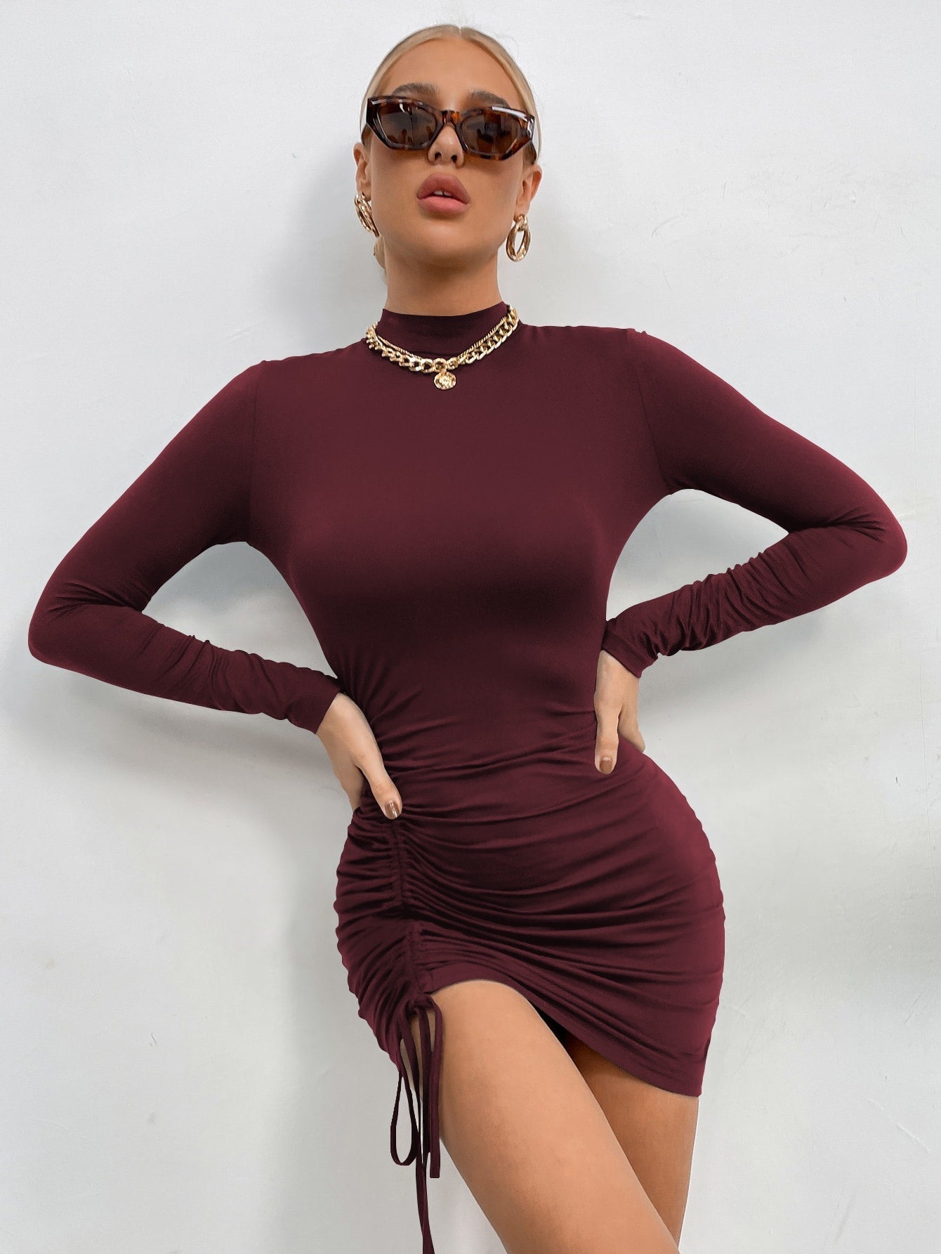 Drawstring Ruched Bodycon Dress Sai Feel