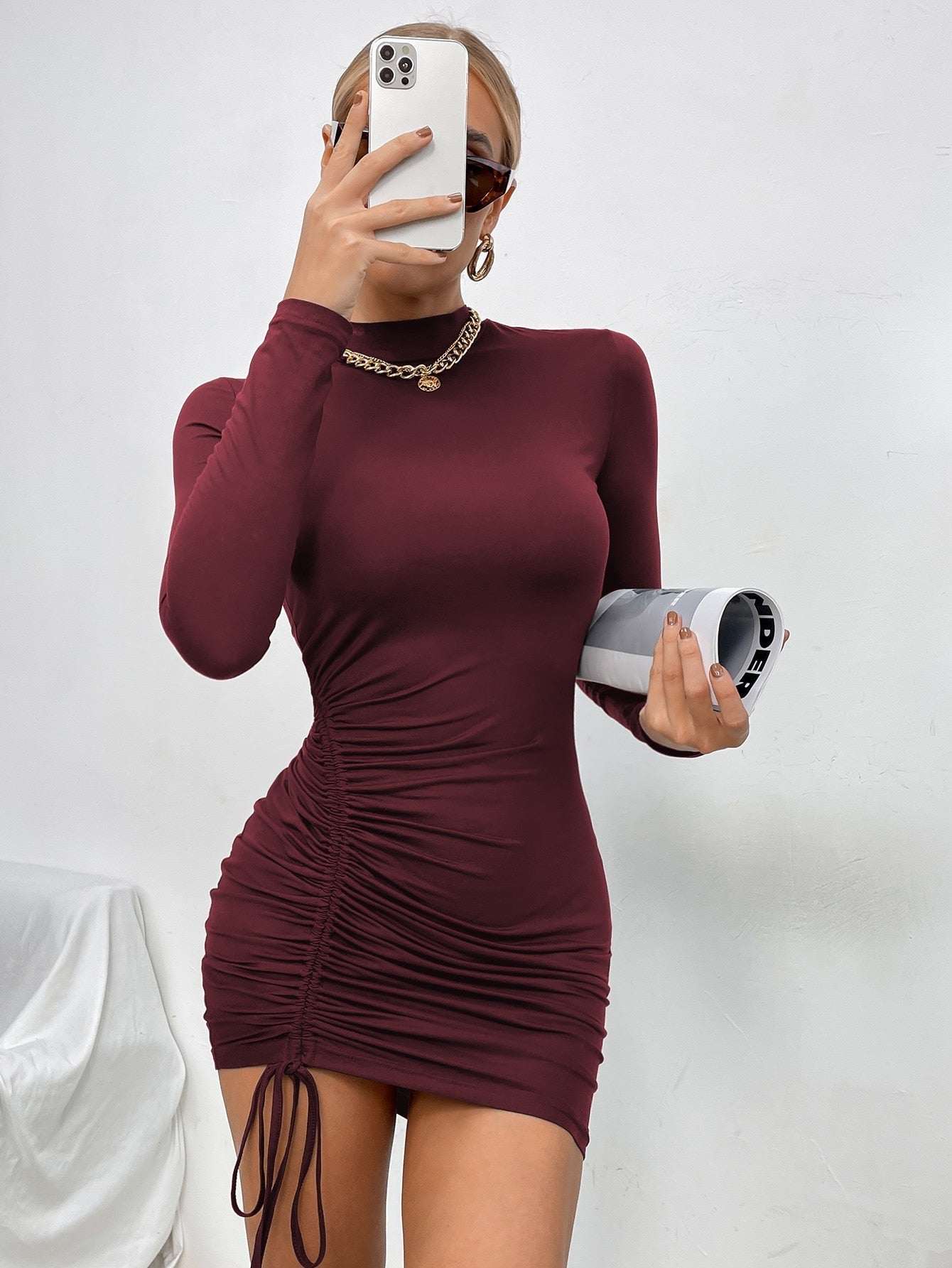 Drawstring Ruched Bodycon Dress Sai Feel