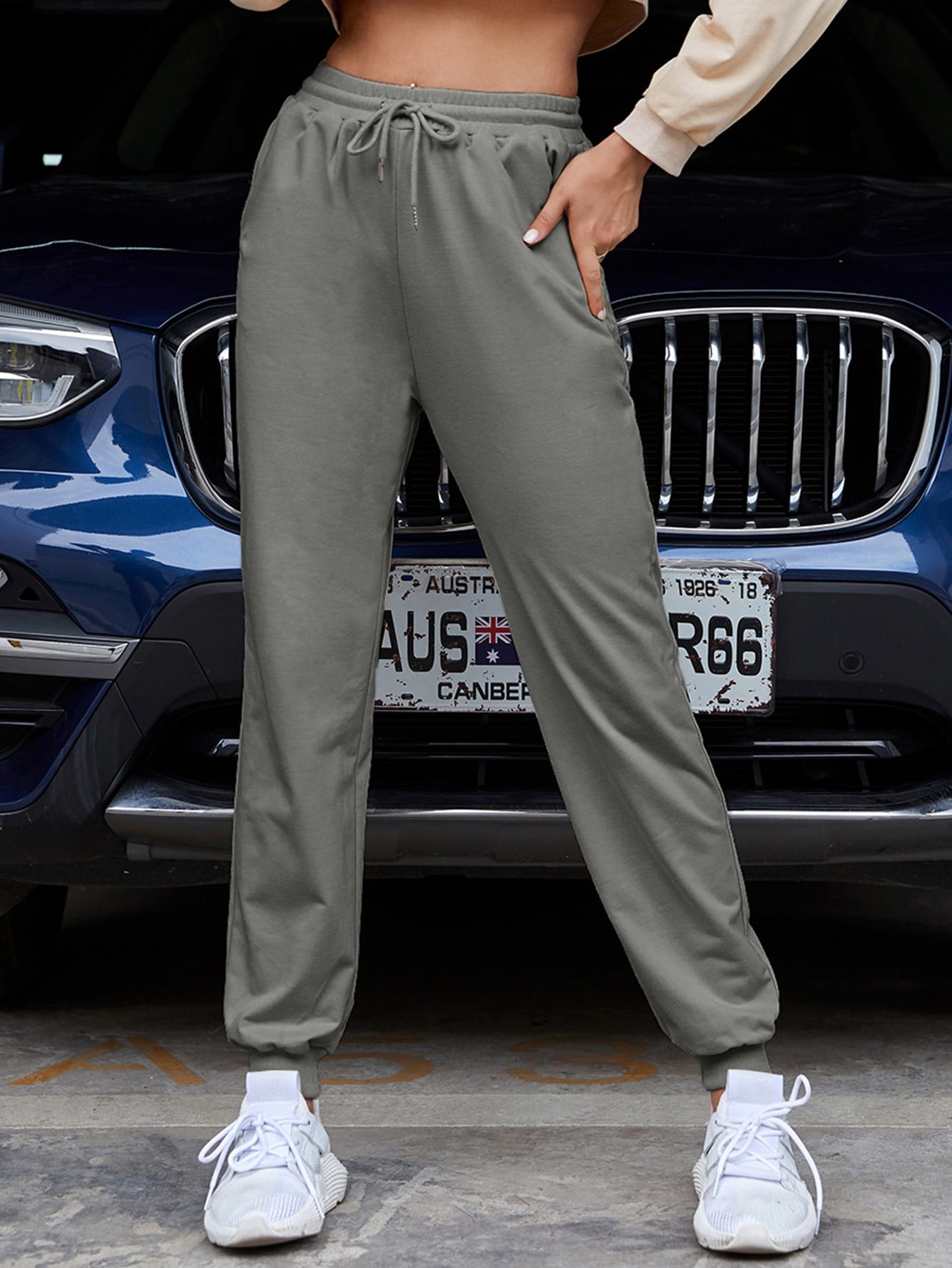 Drawstring Waist Slant Pocket Pants Sai Feel