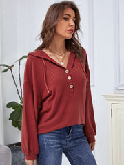 Drop Shoulder Button Front Hoodie Sai Feel