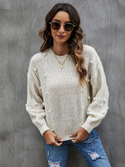 Drop Shoulder Chunky Knit Ball Sweater Sai Feel