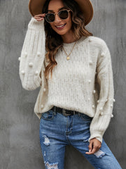 Drop Shoulder Chunky Knit Ball Sweater Sai Feel