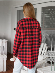 Drop Shoulder Curved Hem Buffalo Plaid Coat Sai Feel