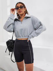 Drop Shoulder Half Zip Front Crop Sweatshirt Sai Feel