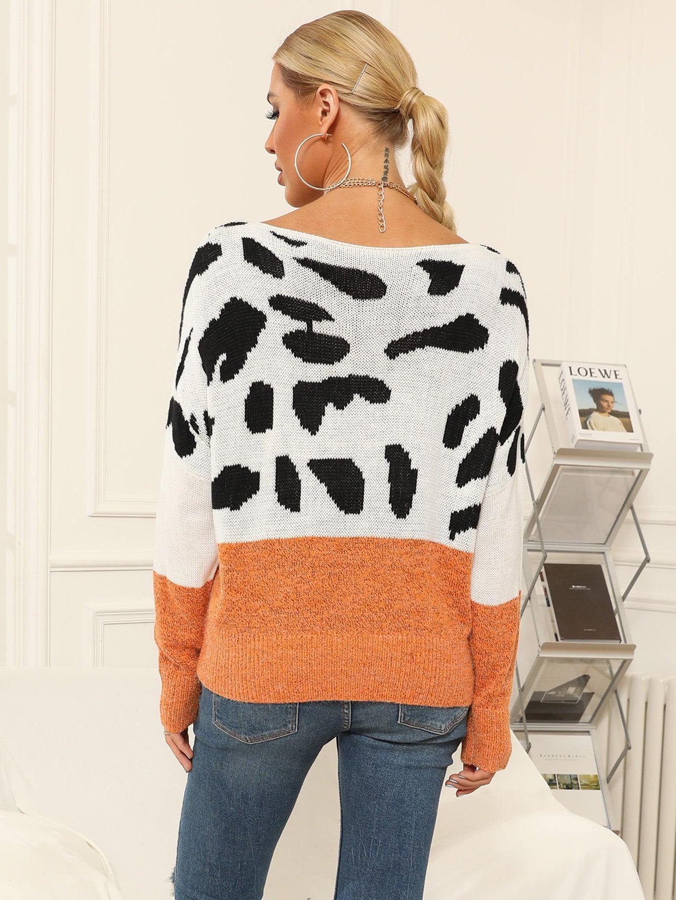 Drop Shoulder Leopard Sweater Sai Feel