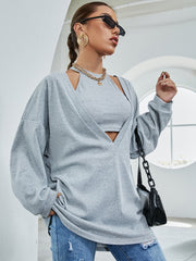 Drop Shoulder Open Front Pullover With Crop Top Sai Feel