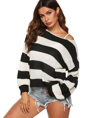 Drop Shoulder Striped Sweater Sai Feel