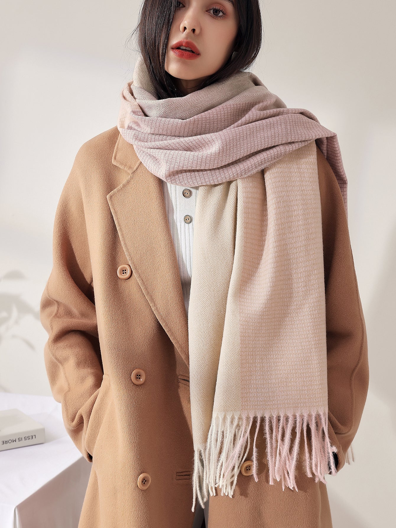 Dual Color Fringe Hem Scarf Sai Feel