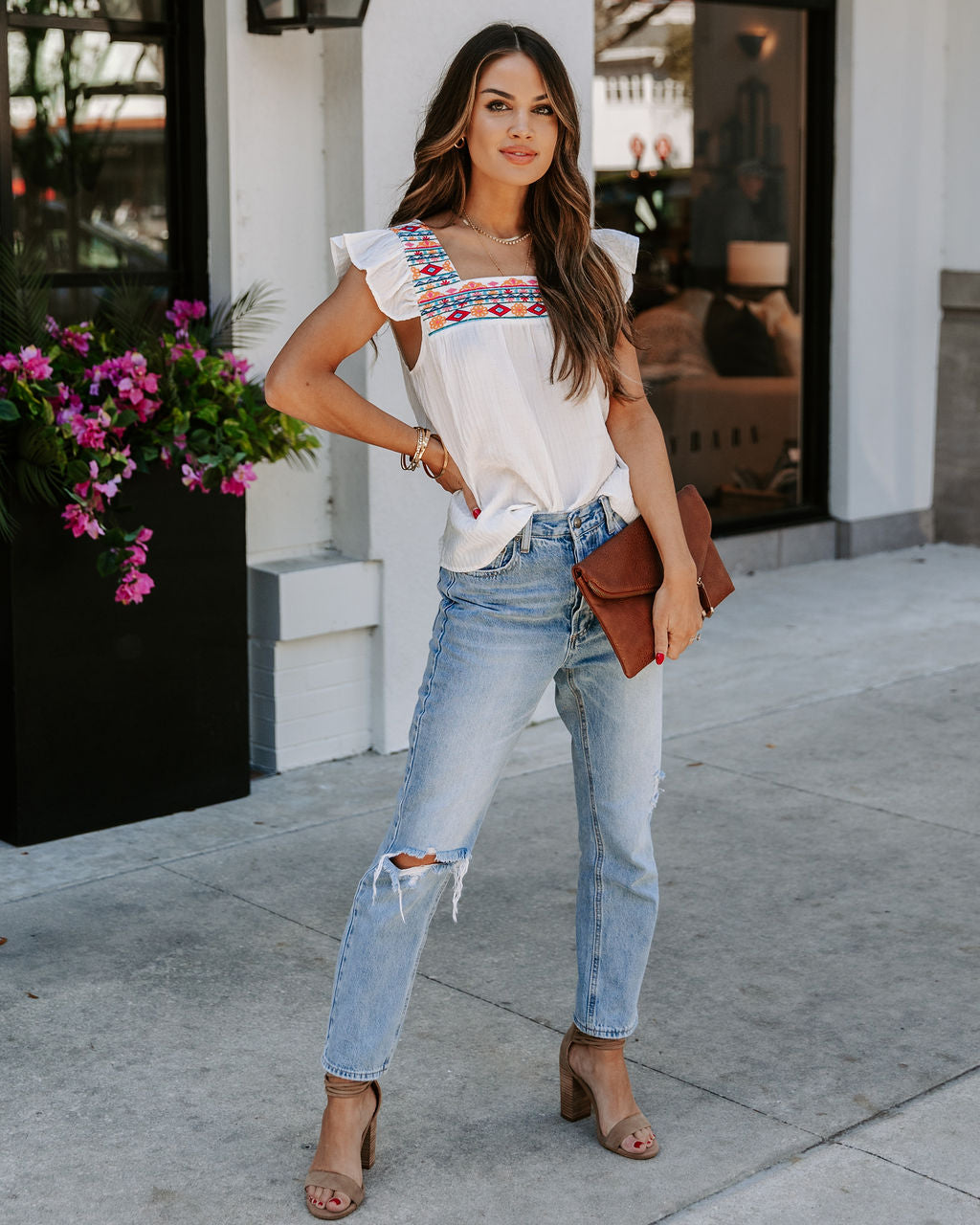 Abington Embroidered Babydoll Top - White