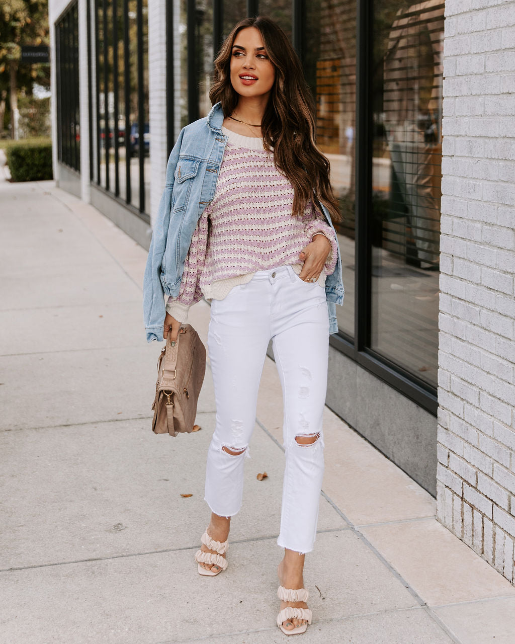 Aerin Cotton Blend Scalloped Sweater - Lavender - FINAL SALE