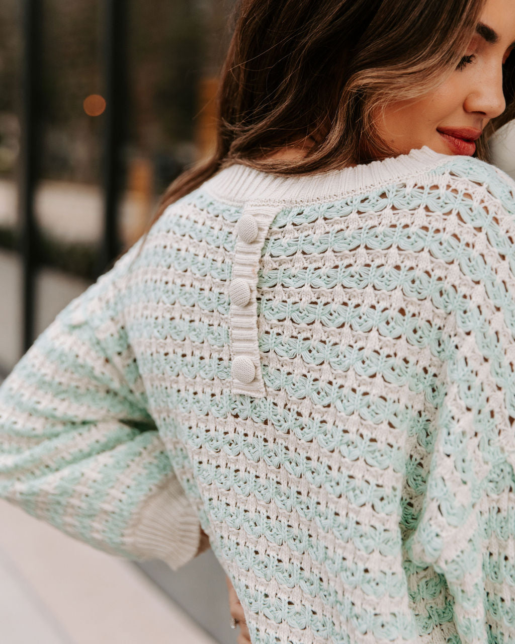 Aerin Cotton Blend Scalloped Sweater - Mint - FINAL SALE