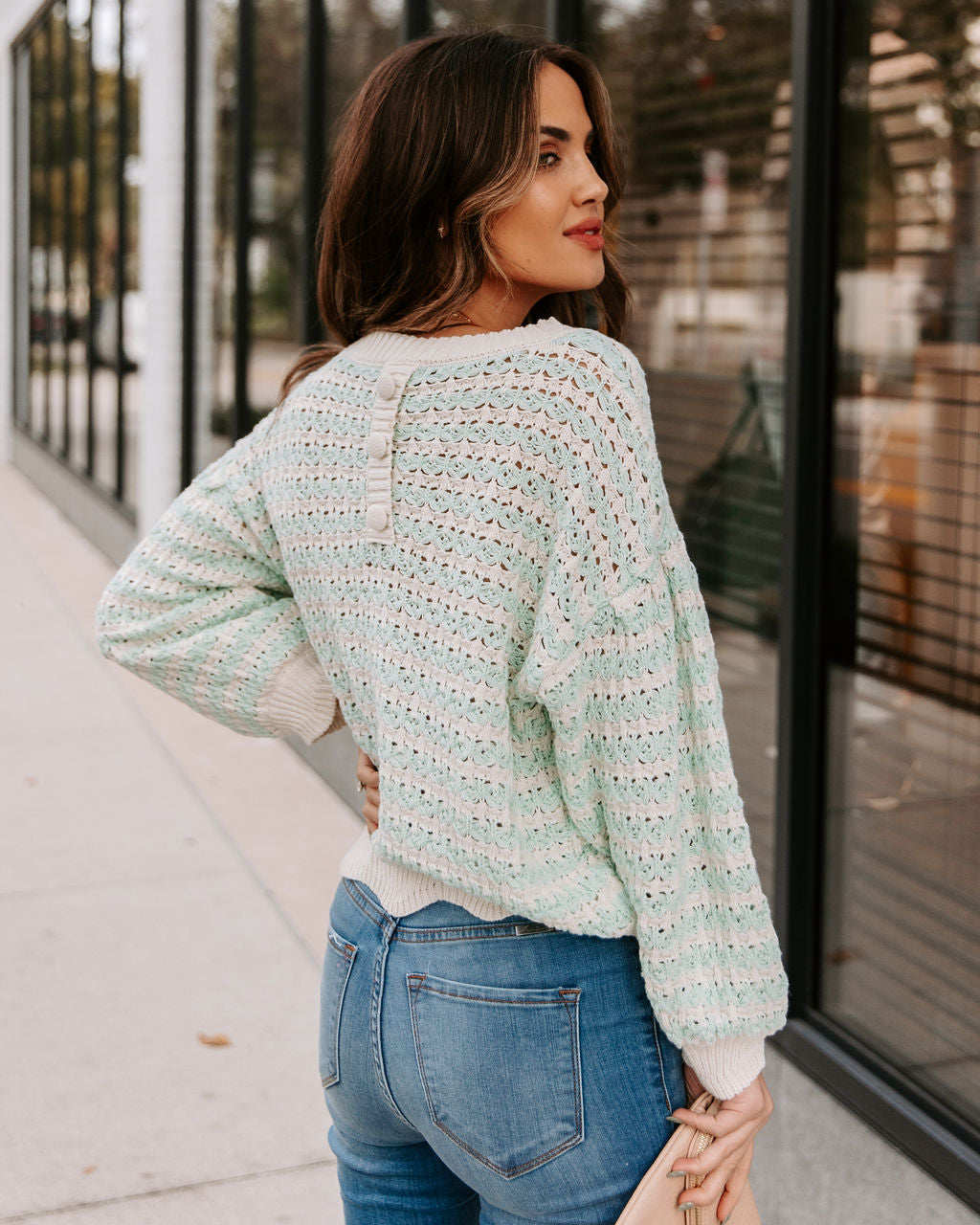 Aerin Cotton Blend Scalloped Sweater - Mint - FINAL SALE