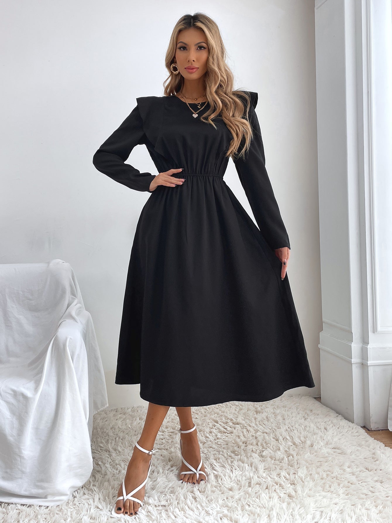 Elastic Waist Flare Dress Sai Feel