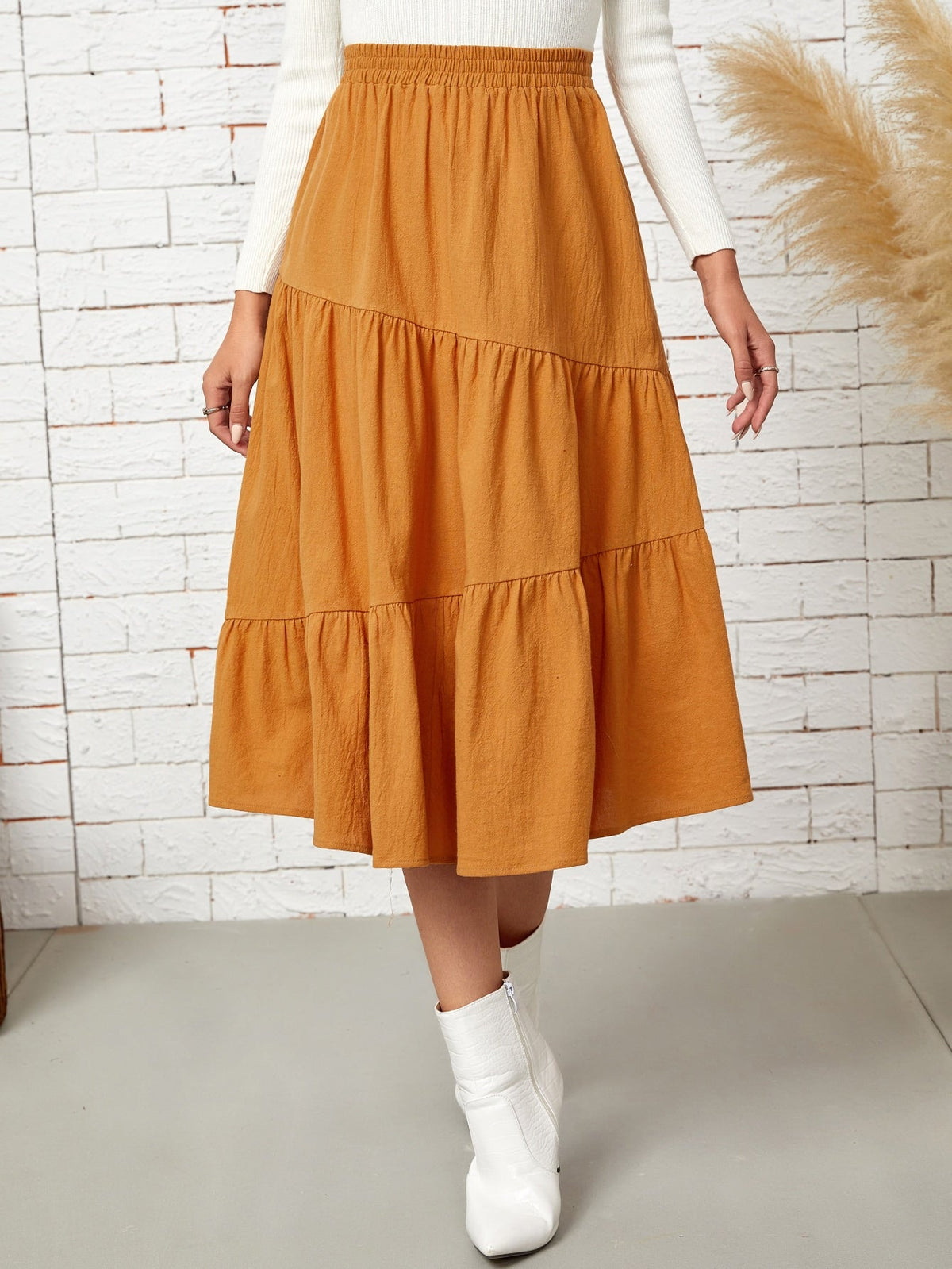 Elastic Waist Ruffles Skirt Sai Feel