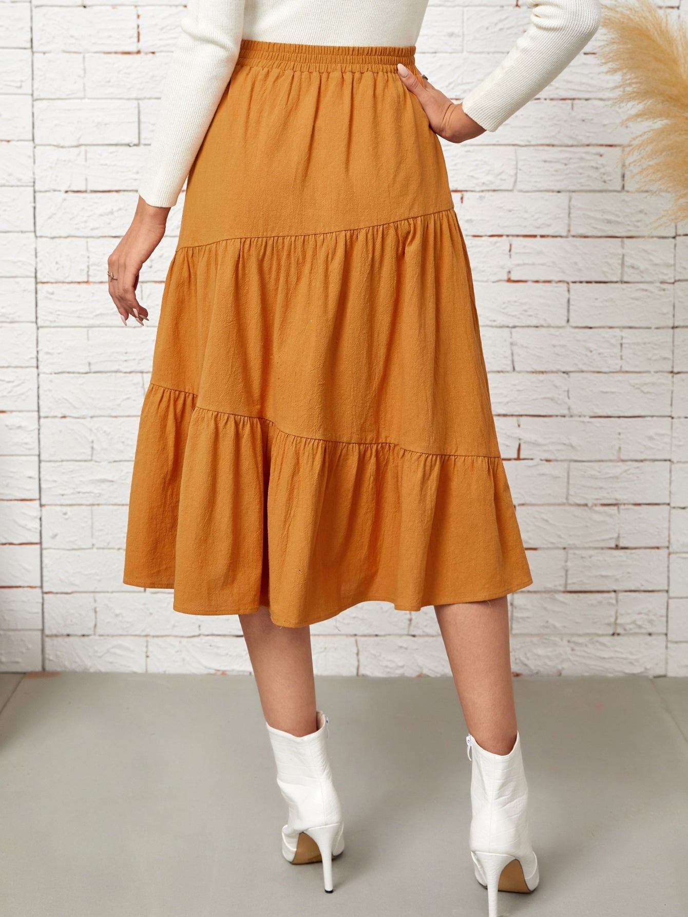 Elastic Waist Ruffles Skirt Sai Feel