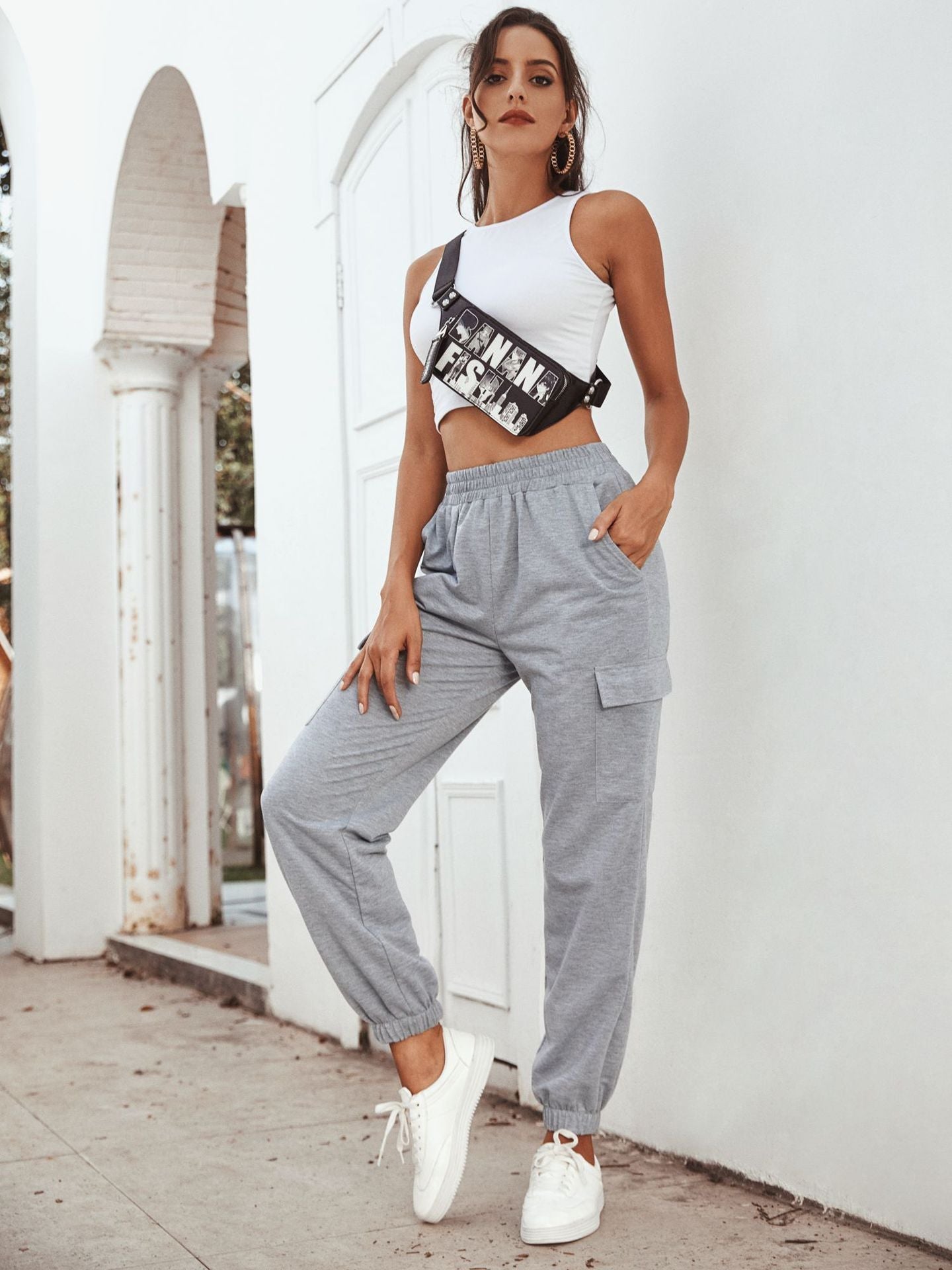 Elastic Waist Slant Pocket Sweatpants Sai Feel