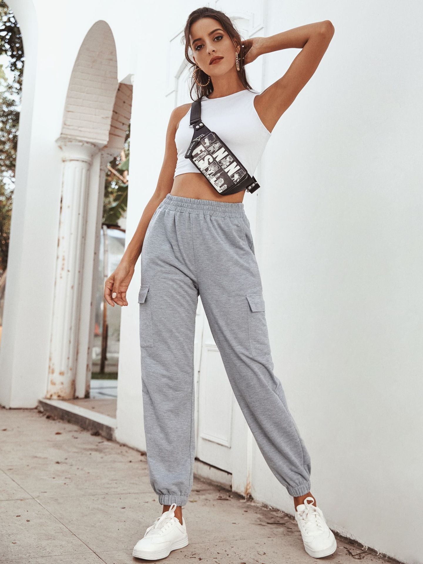 Elastic Waist Slant Pocket Sweatpants Sai Feel