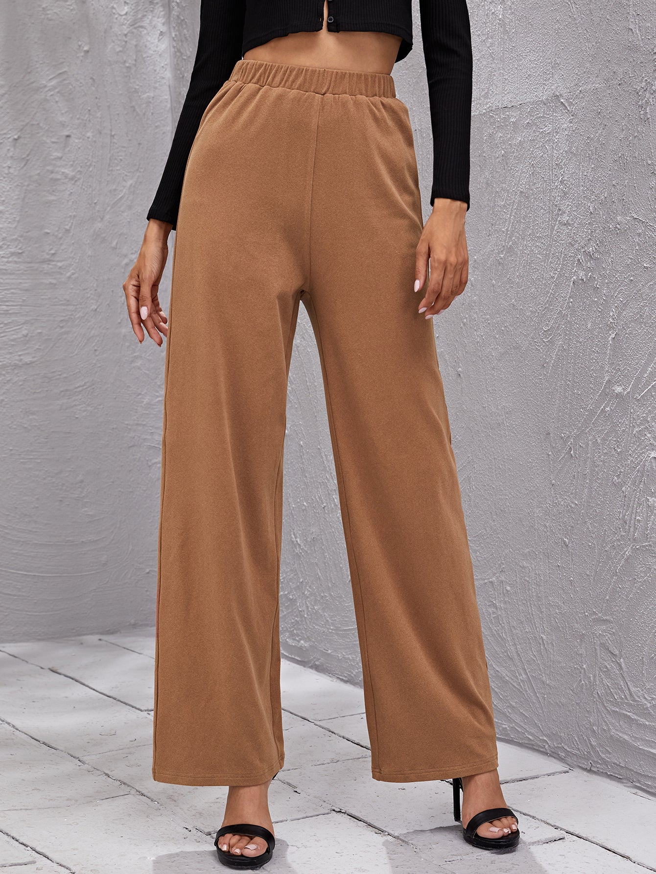 Elastic Waist Wide Leg Pants Sai Feel