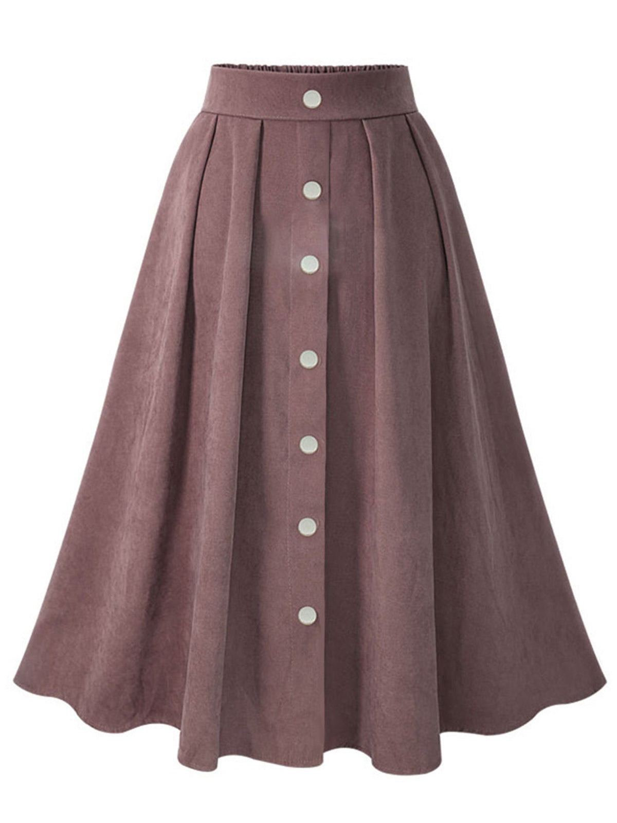 Elastic waist button solid color pleated skirt Sai Feel