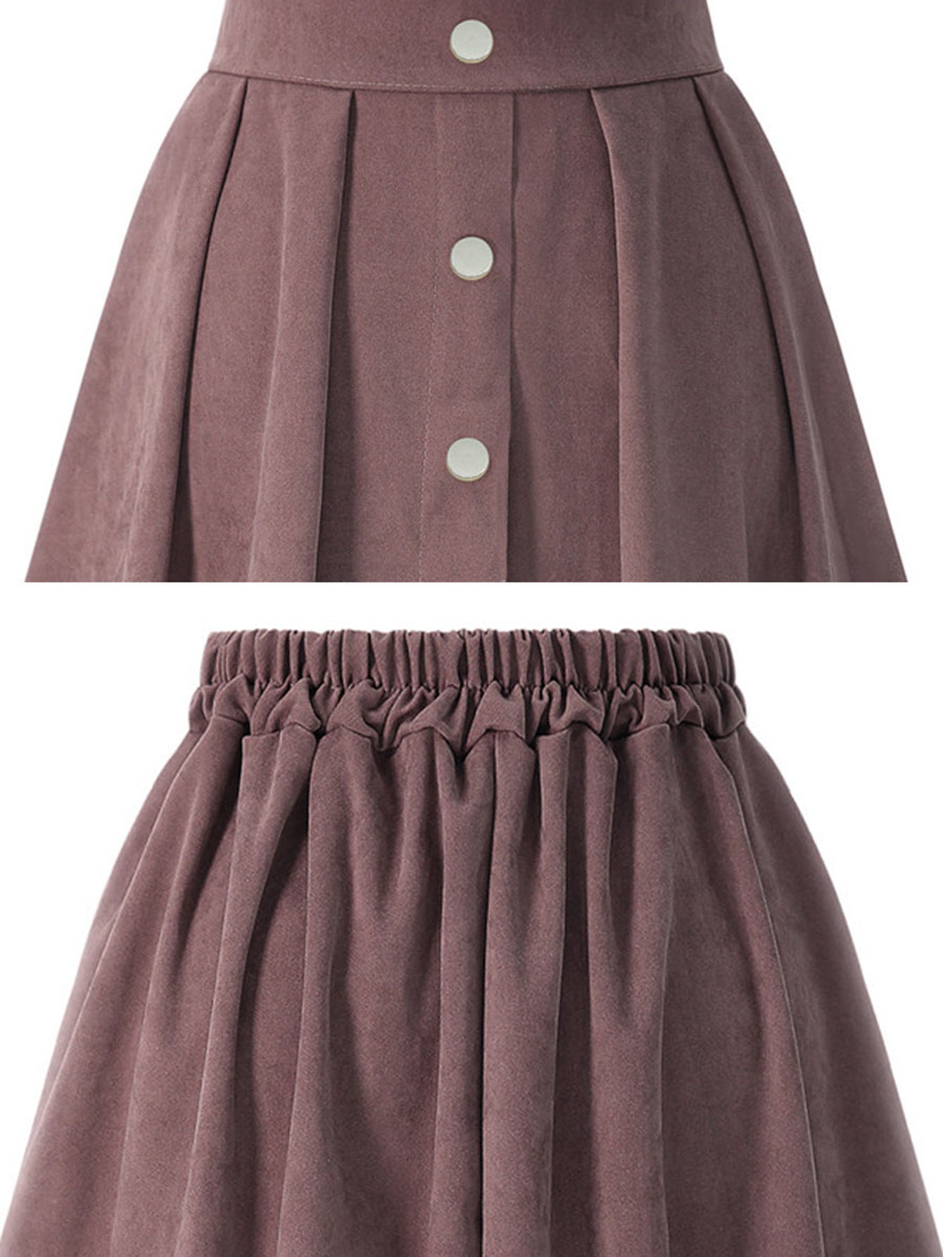 Elastic waist button solid color pleated skirt Sai Feel